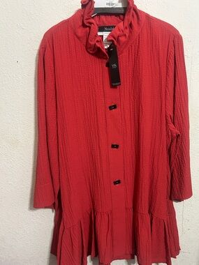Rust Ruffle-Collar 3/4 length Sleeve Button shirt 419.04